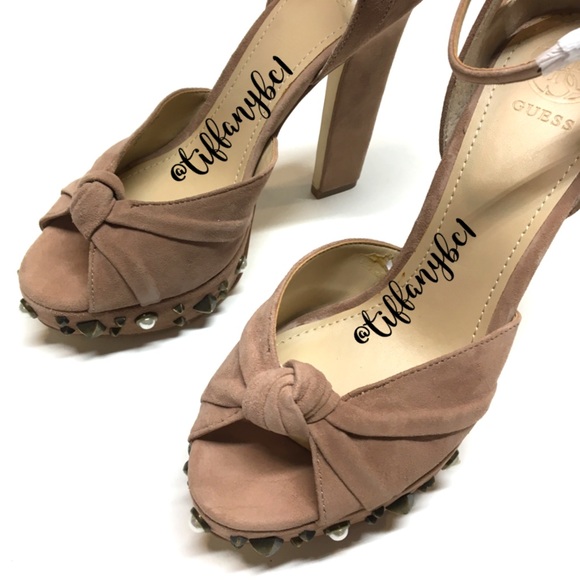 GUESS Kenzie Studded Platform Sandals Blush Suede - Picture 7 of 16